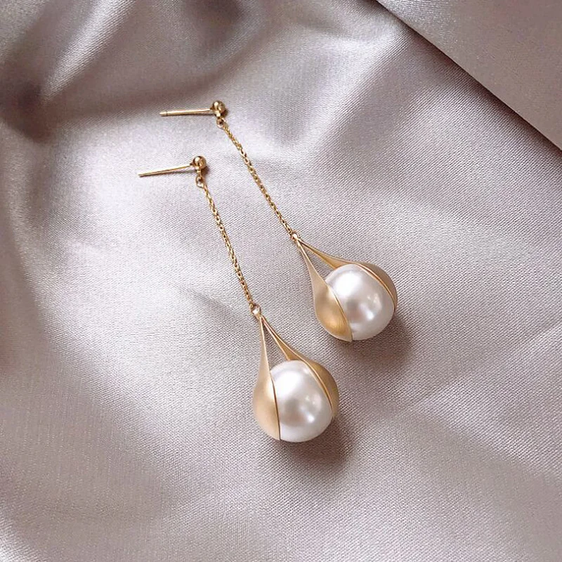 

New Big Pearl Chain Tassel Earrings For Women Fashion Vintage Female Drop Earrings 2021 Trend Party Pendant Classic Jewelry Gift