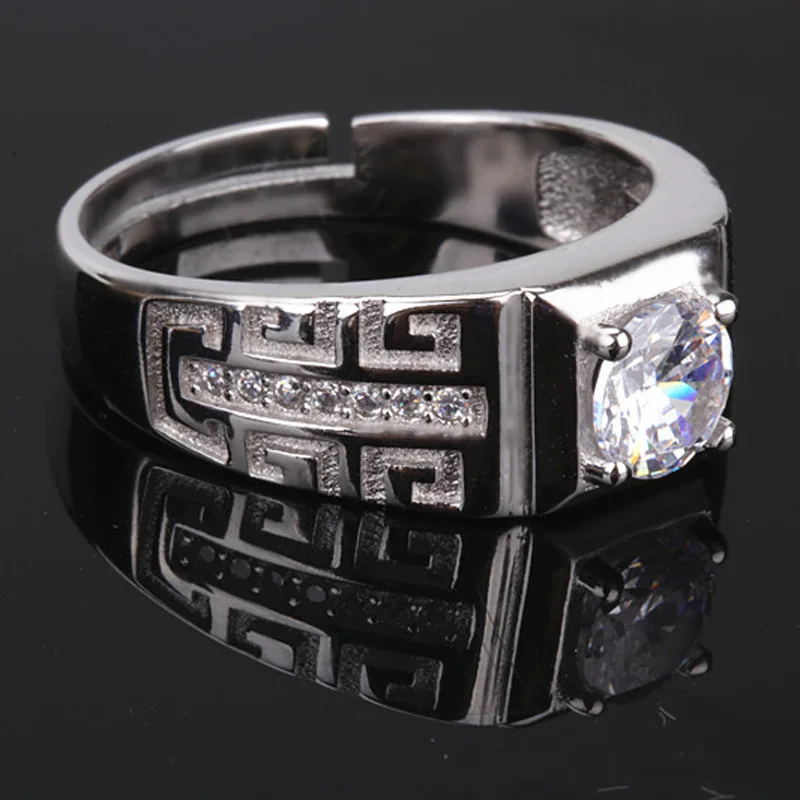 Кольцо мужское из серебра 925 пробы регулируемое вечерние с фианитами | Украшения