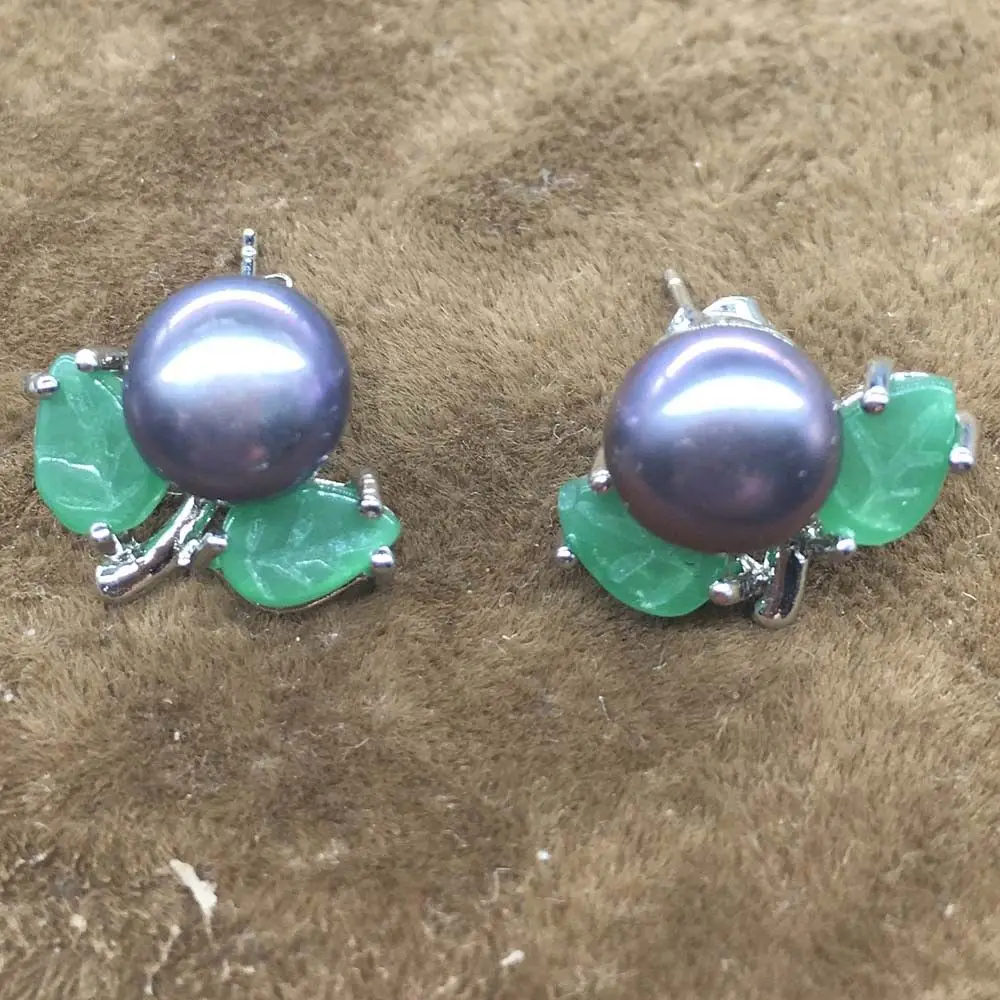 Серьги пусеты белого черного розового цвета с натуральным пресноводного жемчуга