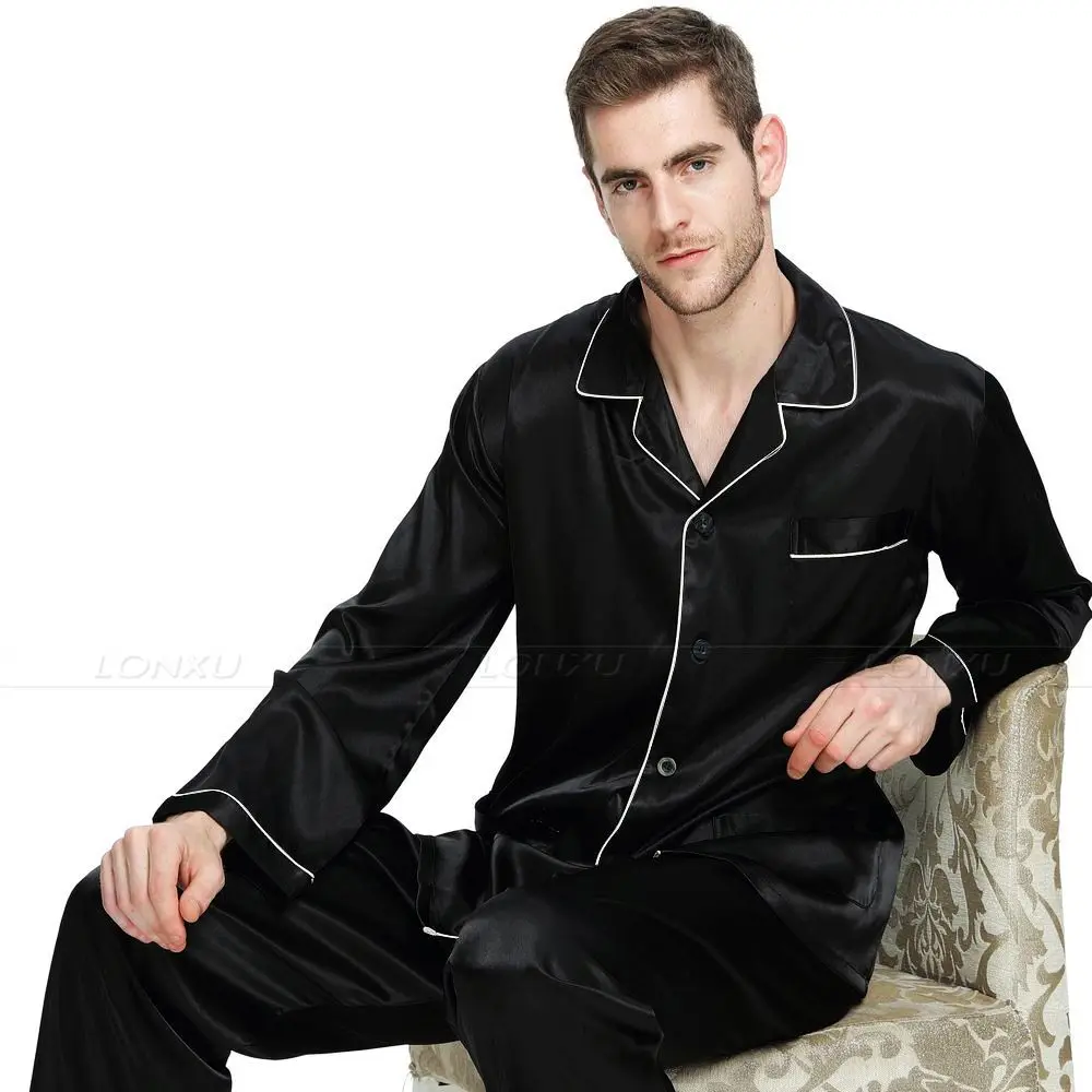 2021 Latest European And American Men's Silk Satin Pajamas Suit Casual Comfortable Clothing Spring Summer Long | Мужская одежда