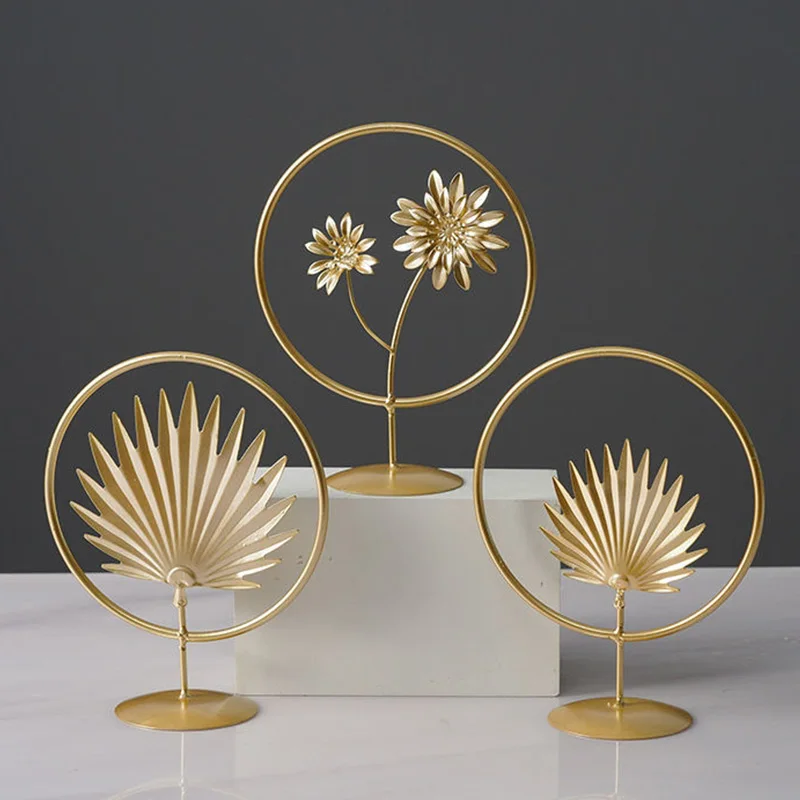 

Modern home decoration office accessories for living room piecies home decor statues Leaves Statue miniature metal Ornaments Art