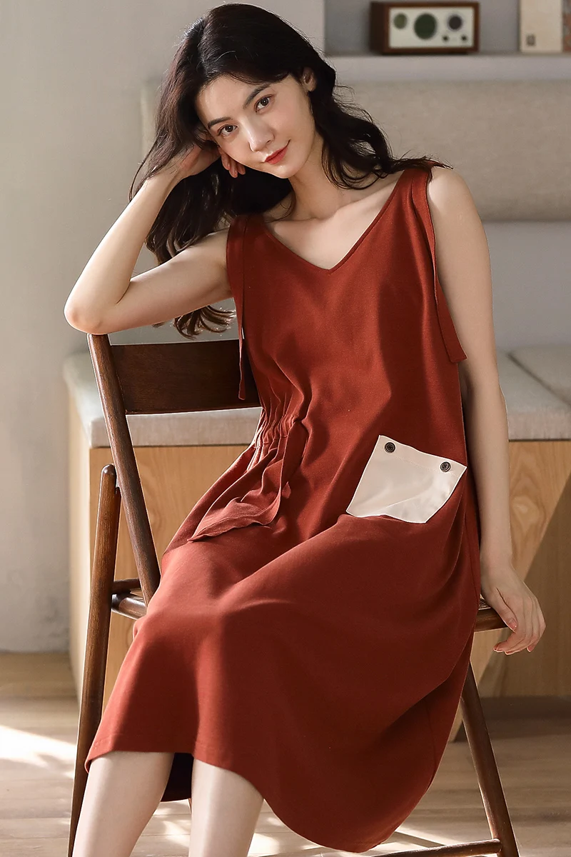 

Sexy Summer Women Sleevesess Cotton Sleepwear Home Nightshirt Women Causal Sleepwear Loose Waist Ladies Nightgown Women Dress
