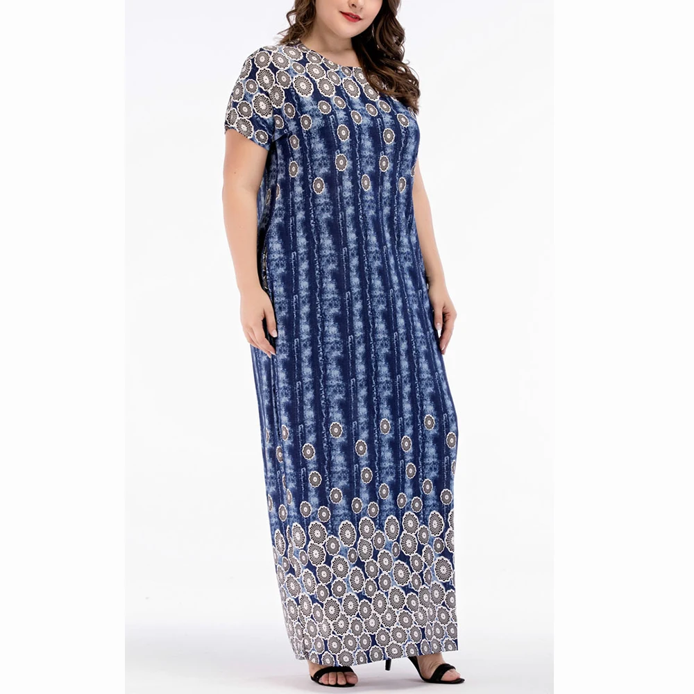 Женское винтажное платье-макси большого размера Длинные прямые платья с принтом