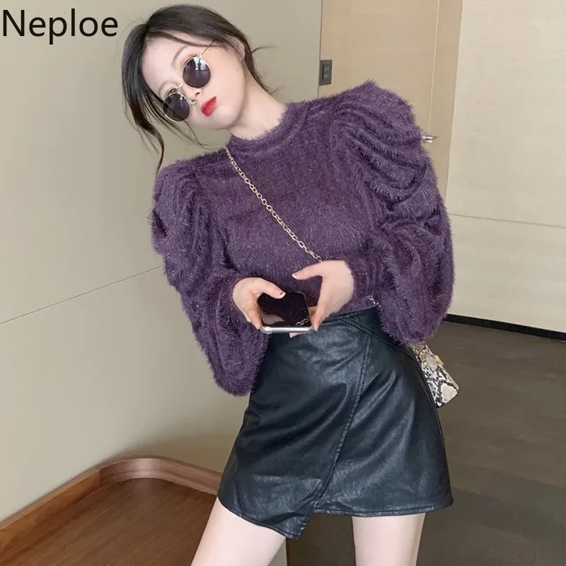 Пуловер Neploe с круглым вырезом и длинным рукавом вязаный свитер для женщин на