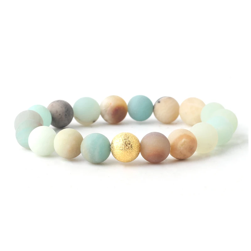 Золото серебрение бусины Парные браслеты натуральный матовый Камень Амазонит