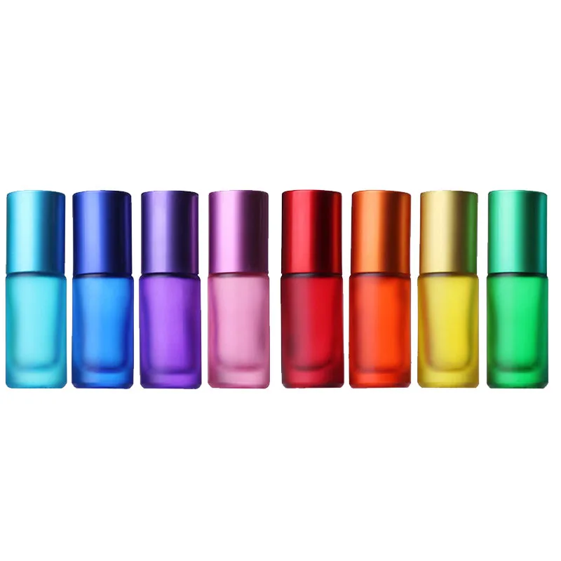 1/5/10pcs Portable Travel Essential Oil Perfume Bottles Roll Refillable Frosted Colorful Roller Ball 5ml Thick Glass Vial images - 6