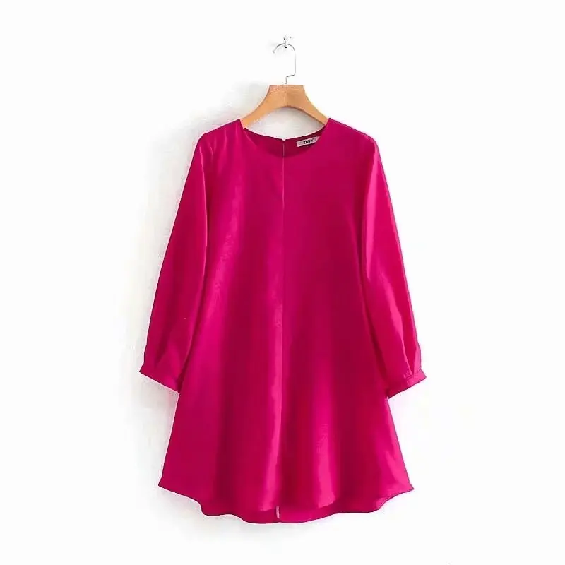 Женское платье с круглым вырезом однотонное мини поясом и бантом Повседневное