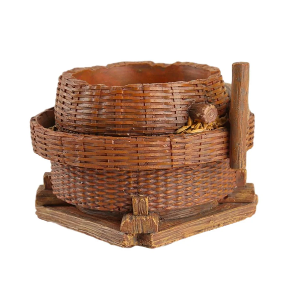 

Resin Imitation Woven Bamboo Basket Flowerpot Ornament Home Decor Handicraft