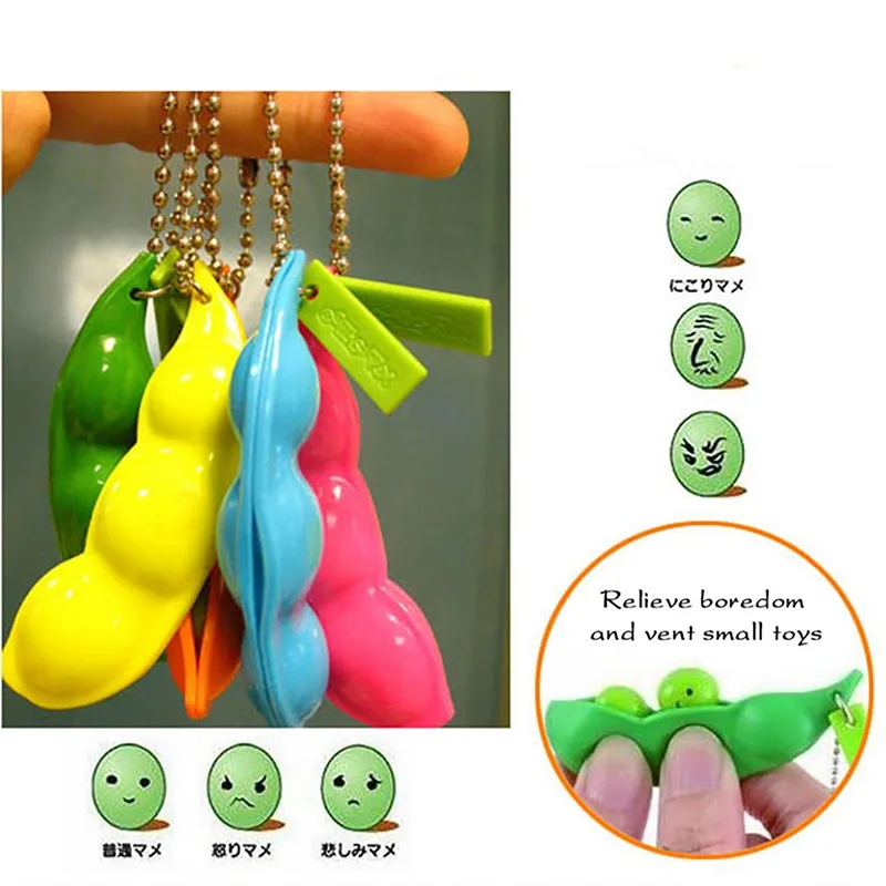 Fidget Squishy Toys Decompression Antistress Fidget Toys Squeeze Peas Beans Keychain Relief for Kids Rubber Stress Reliever Toys