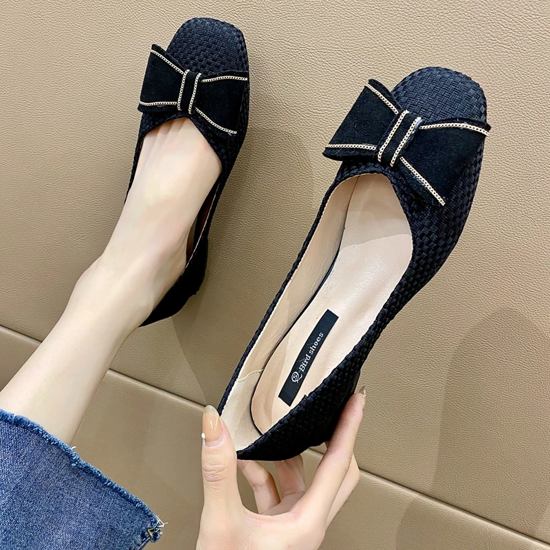

ELLALEE Elegant Women Shoes Square Heel Butterfly-knot Crystal Slip-On Shoes Spring Summer Female Low Heel Casual Shoes