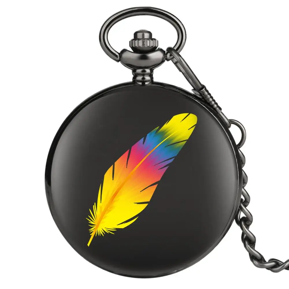 

Colorful Feather Pocket Watch for Women relogio de bolso Necklace Clock Men Accessory Special Anniversary Gift reloj de bolsillo