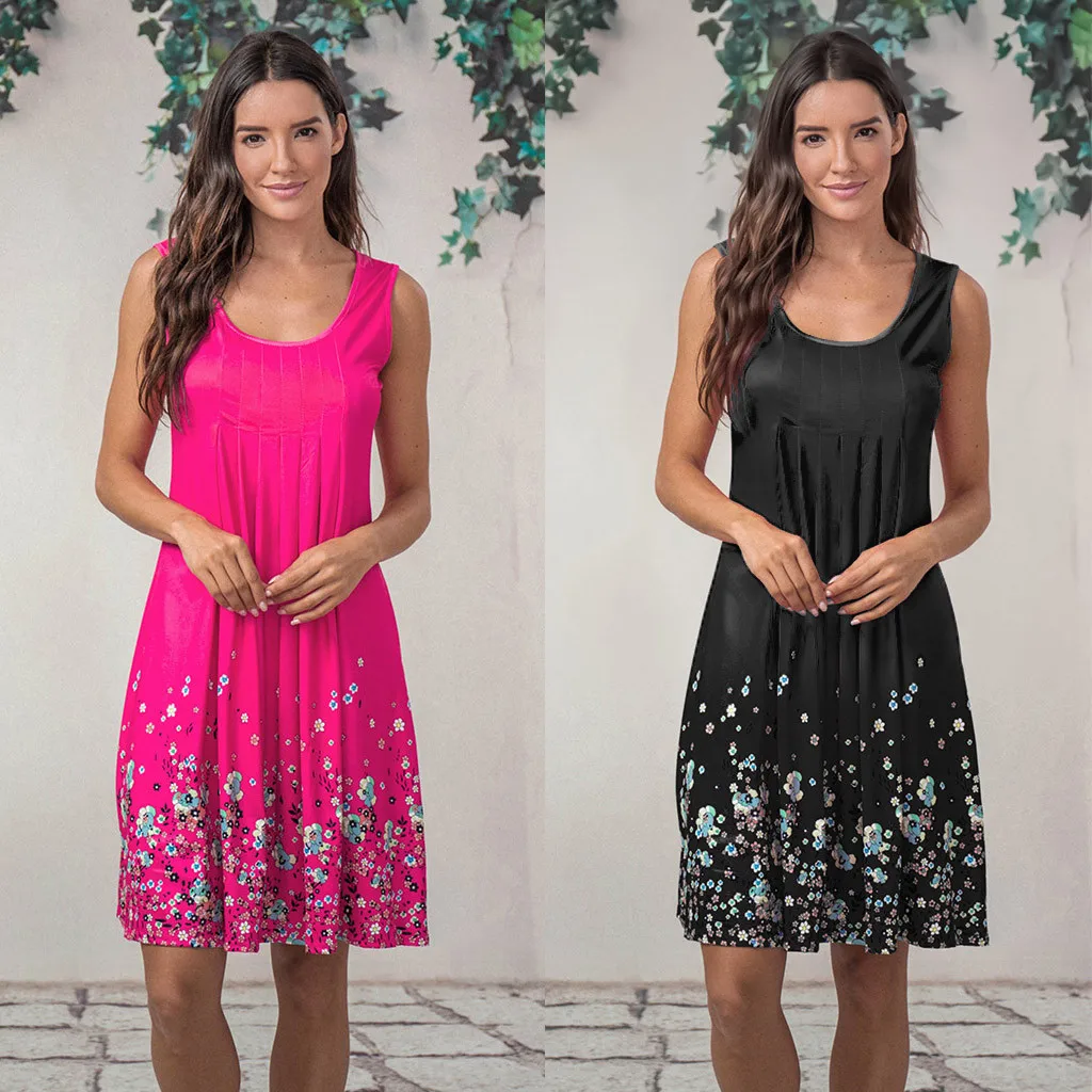 Для женщин летнее платье без рукавов с принтом Вечеринка пляжное майка одежда в