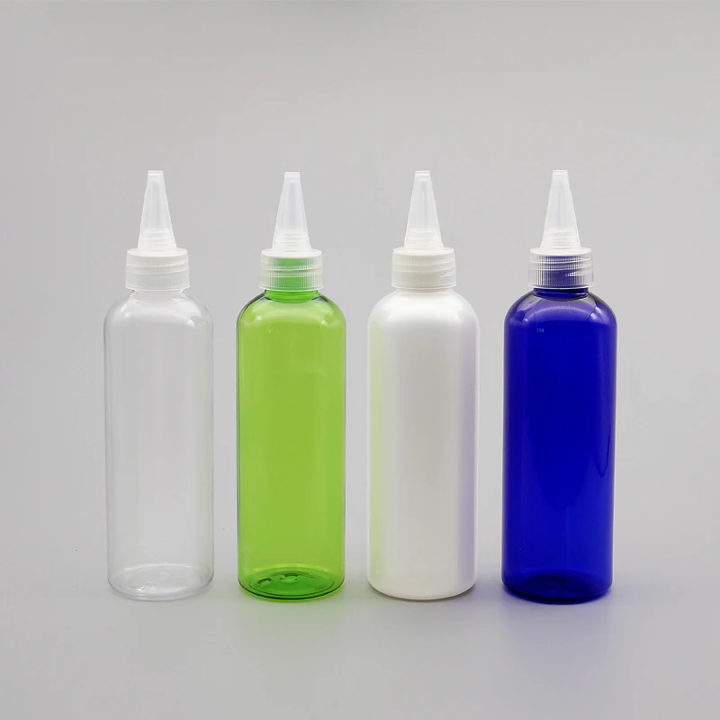 

200ml Empty Clear Pearl Green Plastic Bottles Refillable Travel Bottles With Plastic Pointed Mouth Top Cap For Shampoo Toner