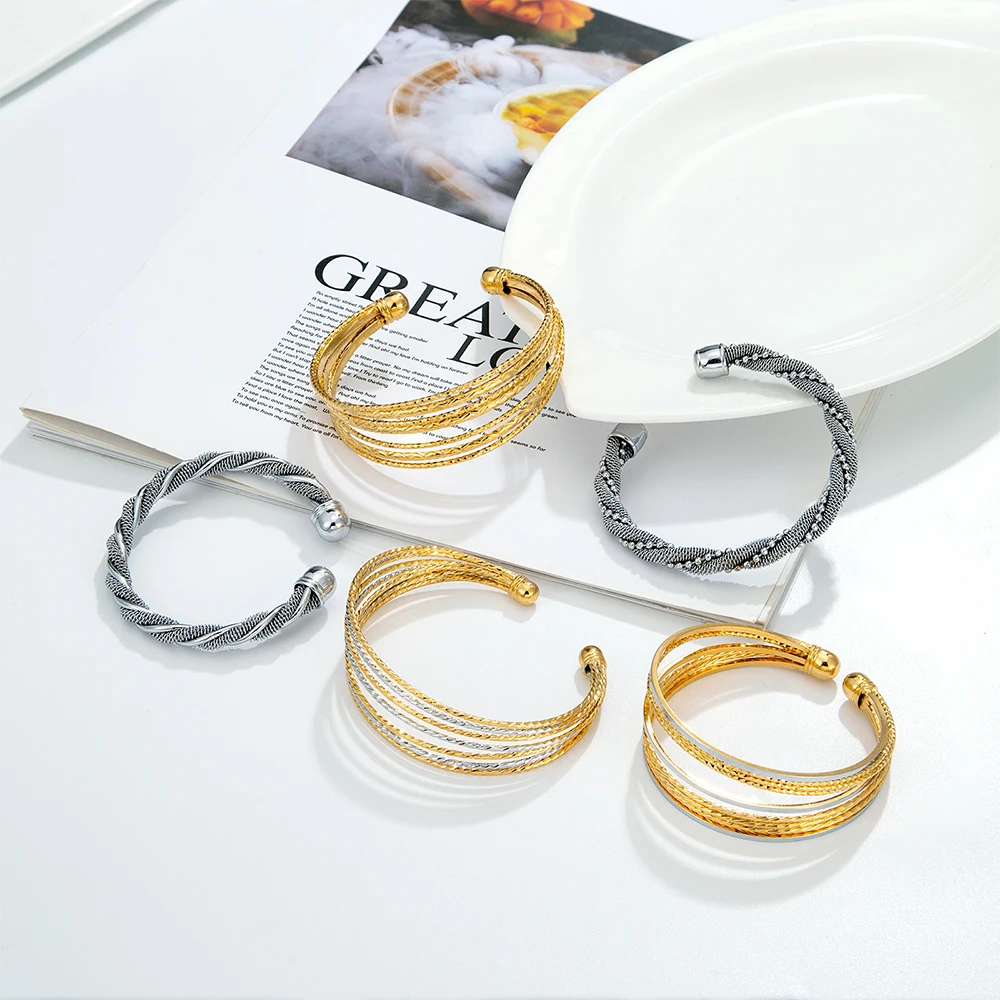 

5 Styles New Bracelet Gold Plated Bangle Personalized Silver Color Bracelet For Women Girl Jewelry Wedding Christmas Gift