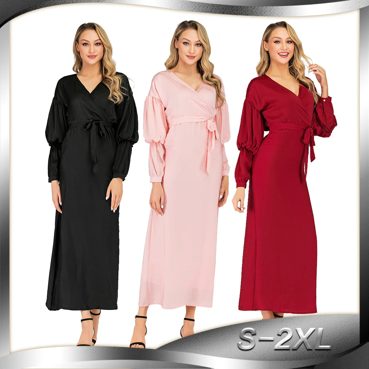 

Abaya Dubai 2021 Long Dresses Fashion Brand Solid Color Belt Clothing Women'S Long Muslim Dress Kimono Femme Musulmane Cm167