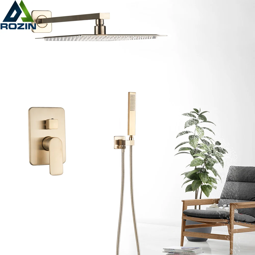Матовый золотой настенный дождевой смеситель для душа 8 дюймов набор с ручной