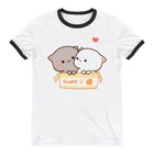 Забавные футболки, женская одежда 2021, футболка с мультяшным принтом персика и Гомы мочи и кота, Женская милая одежда в стиле Харадзюку, футболка