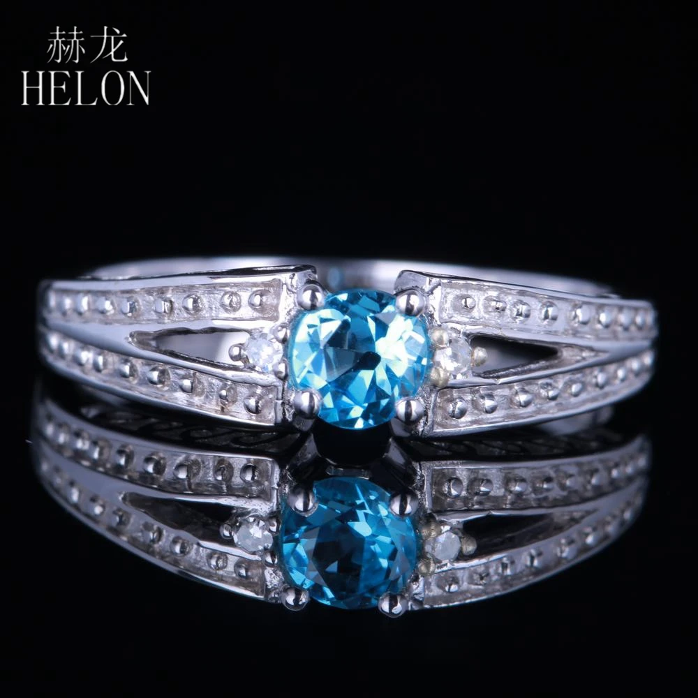 Женское Винтажное кольцо из белого золота с натуральным голубым топазом 4 5