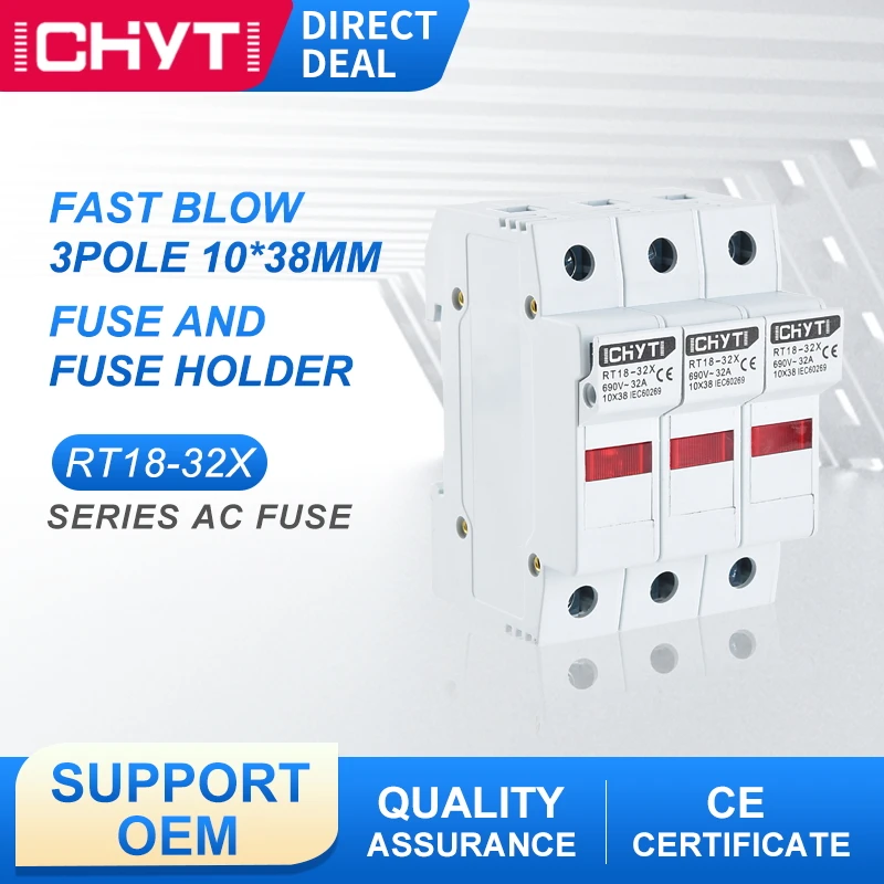 

RT18-32X 1Sets 3P 10*38mm Fast Blow Ceramic AC Fuse With Holder Fuse Base 500V 1A 2A 4A 6A 8A 10A 16A 20A 25A 32A Current