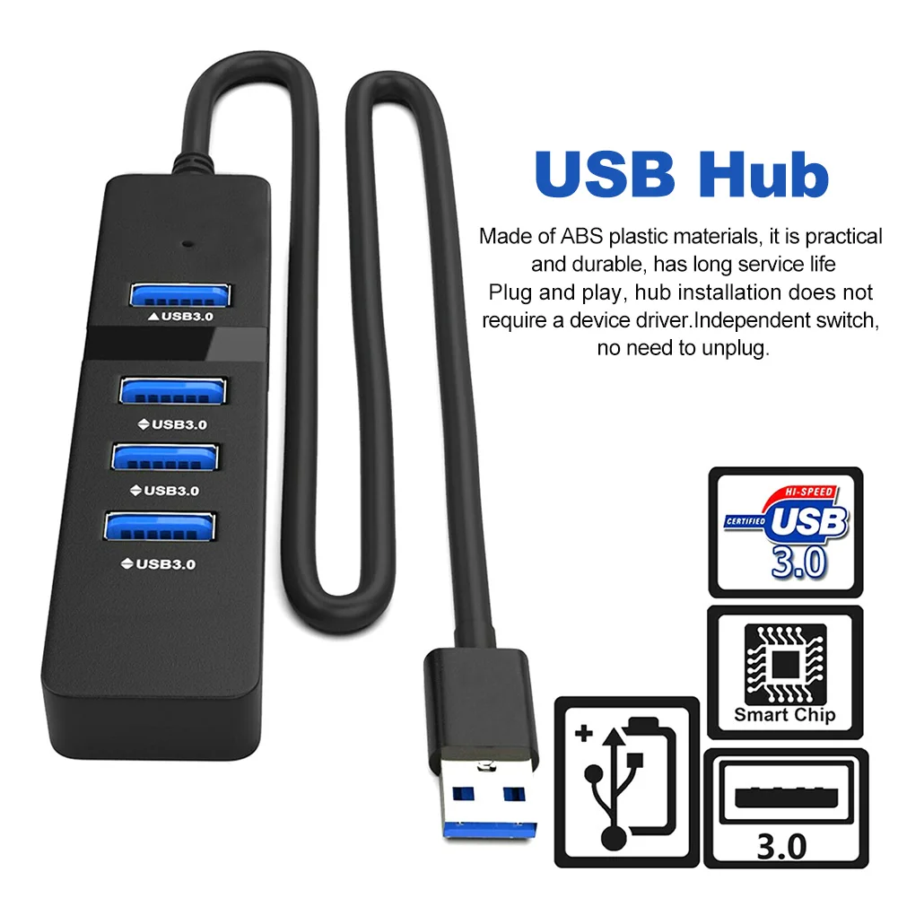 

4 Port Drive Free Data Transfer USB3.0 Hub Multiple Extender Universal Networking Laptop Keyboard Mouse Adapter Splitter