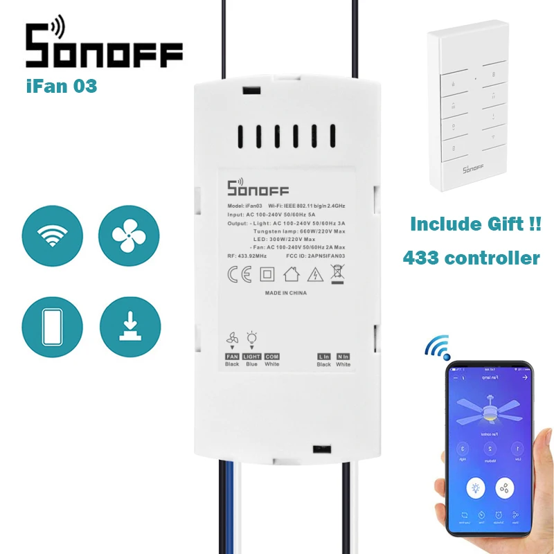 SONOFF IFan03 Wi Fi потолочный вентилятор и светильник контроллер переключателя