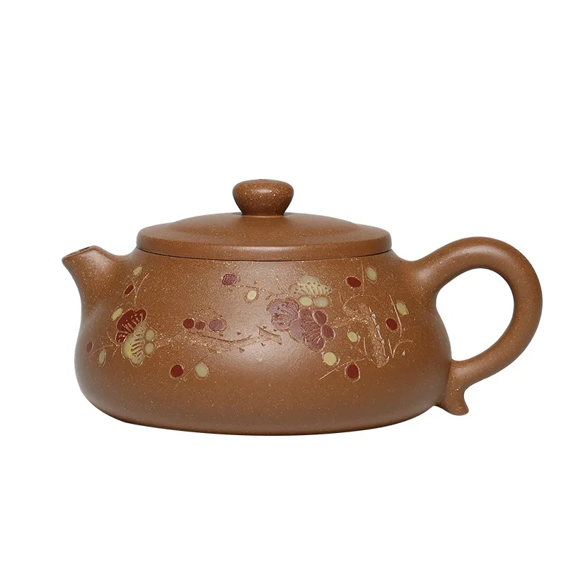 

Hundred Believe Dark-red Enameled Pottery Teapot Yixing Raw Ore Pure Full Manual Make Characterization Mud Painting Plum Blossom
