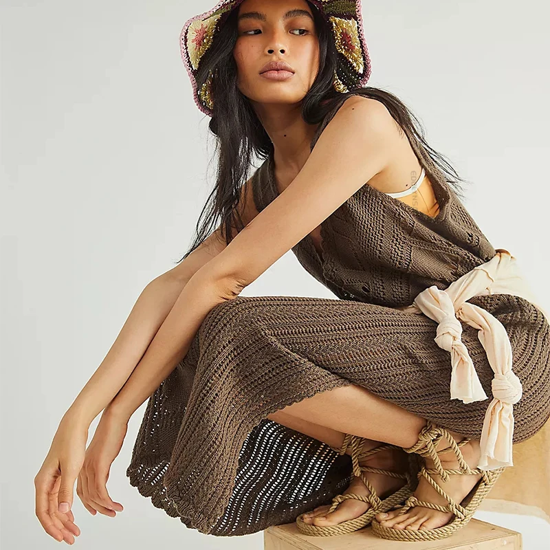 2021 сексуальные накидки на бикини без рукавов белая вязаная крючком Туника летнее