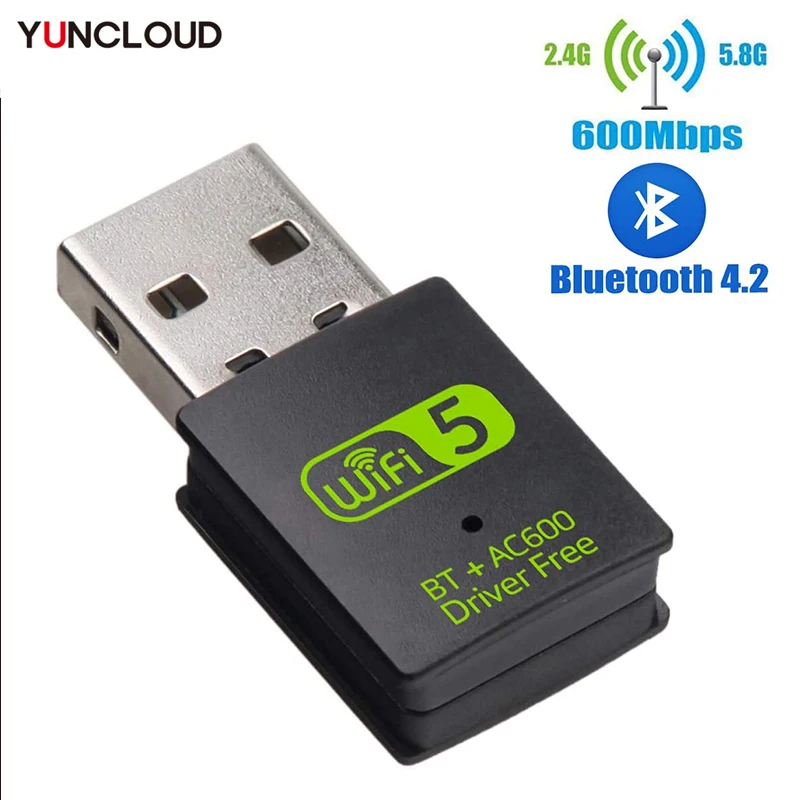 USB Bluetooth WiFi Adapter Receiver 600Mbps 5G&2.4G BT V4.2 Network Card Wireless WiFi  Dongle Transmitter IEEE 802.11b/g/n