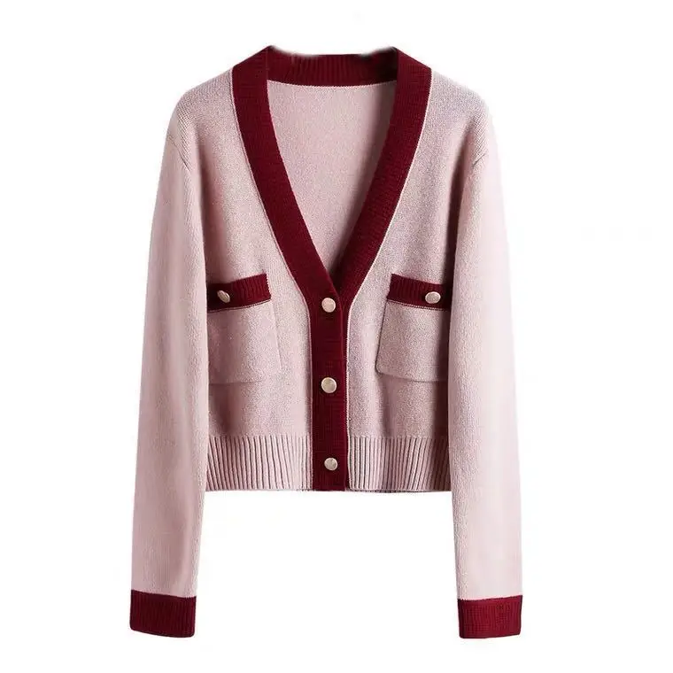 

Early Spring 2021new Graceful Knitted Cardigan V-neck Top Pink Sweater Coat for Women