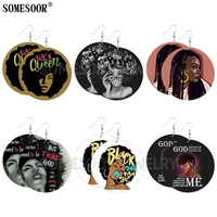 somesoor mixed 6 package black queen girl melanin magic art wooden both sides printing round earrings for women gifts