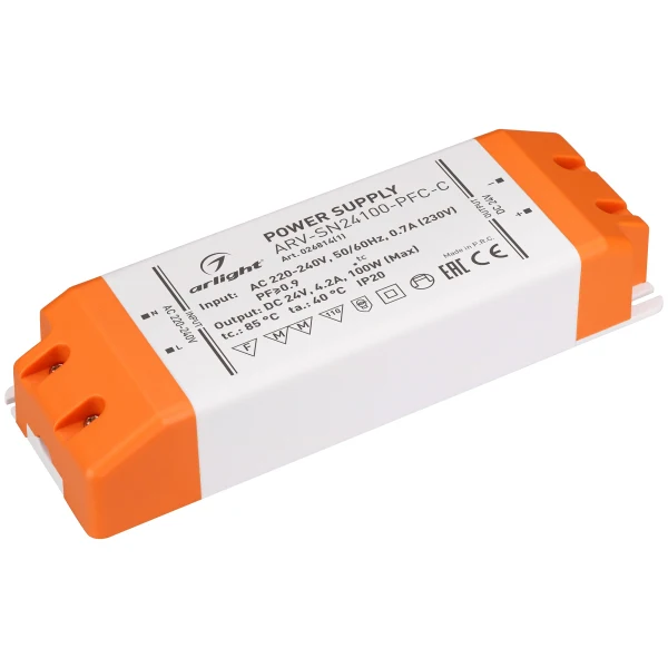 Блок питания ARV-SN24100-PFC-C (24V 4.2A 100W) ( IP20 Пластик 3 года) | Освещение