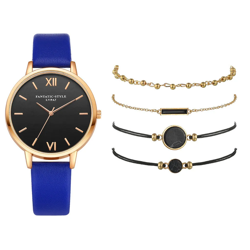 

1pc watch 4pc bracelet Temperament dial simple strap ladies quartz watch Fashion Small And Delicate European Beauty Simple
