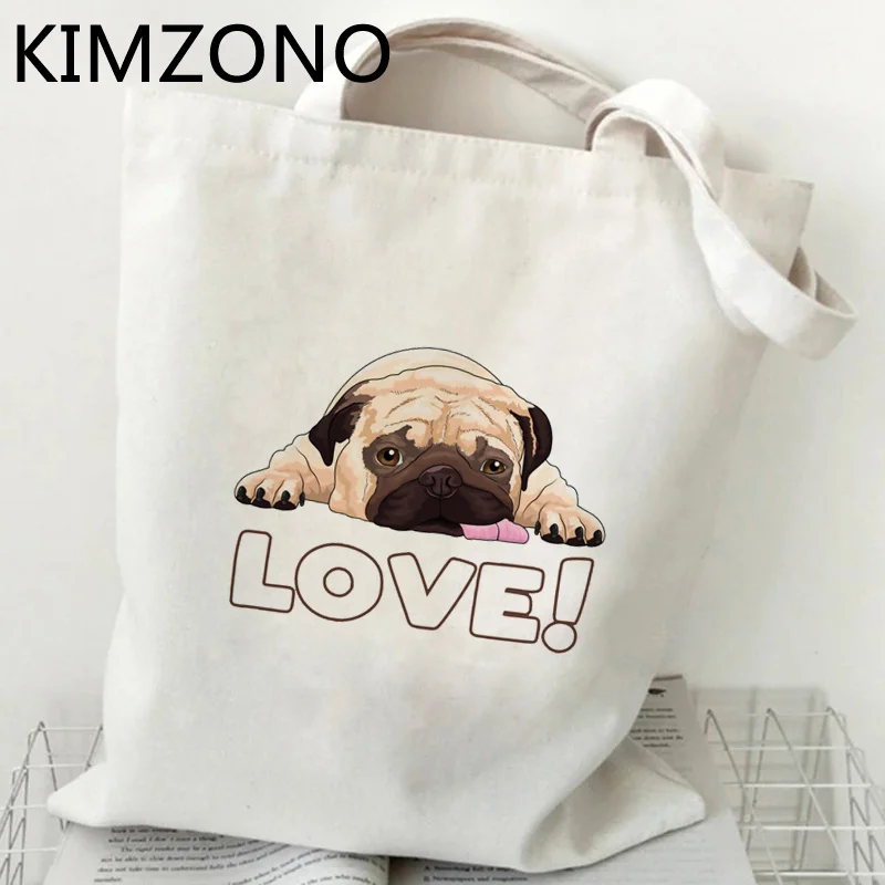 

Pug shopping bag eco canvas bolsa shopper cotton bolsas de tela bag bolsas reutilizables sac cabas jute net grab