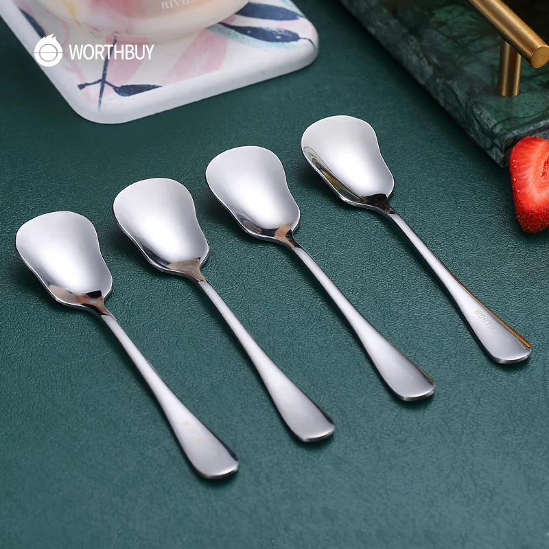 

WORTHBUY 2 Pcs/Set Stainless Steel Dessert Spoon Household Tea Coffee Scoop Cake Ice Cream Dinner Spoon Set Kitchen Accessories
