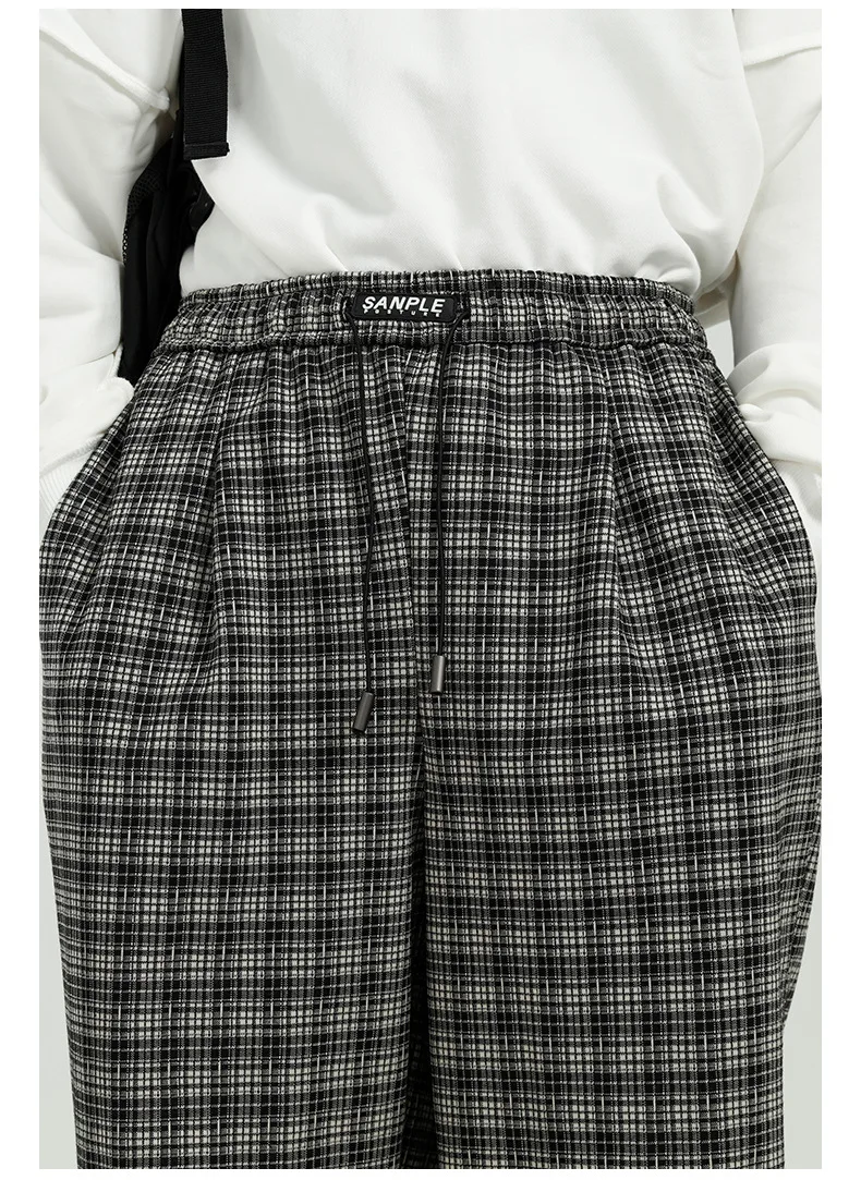

IEFB Men's Wear New Korean Loose Casual Pants Vintage Black White Plaid Pattern Wide Leg Straight Trousers For Male 9Y5971