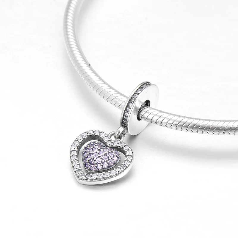 Кулон в форме сердца из стерлингового серебра 925 пробы модный фиолетовый