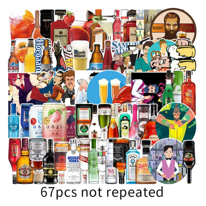 

67 pcs Wine bottle Graffiti Waterproof Skateboard Travel Suitcase Phone Laptop Luggage Stickers Cute Kids Girl Toys