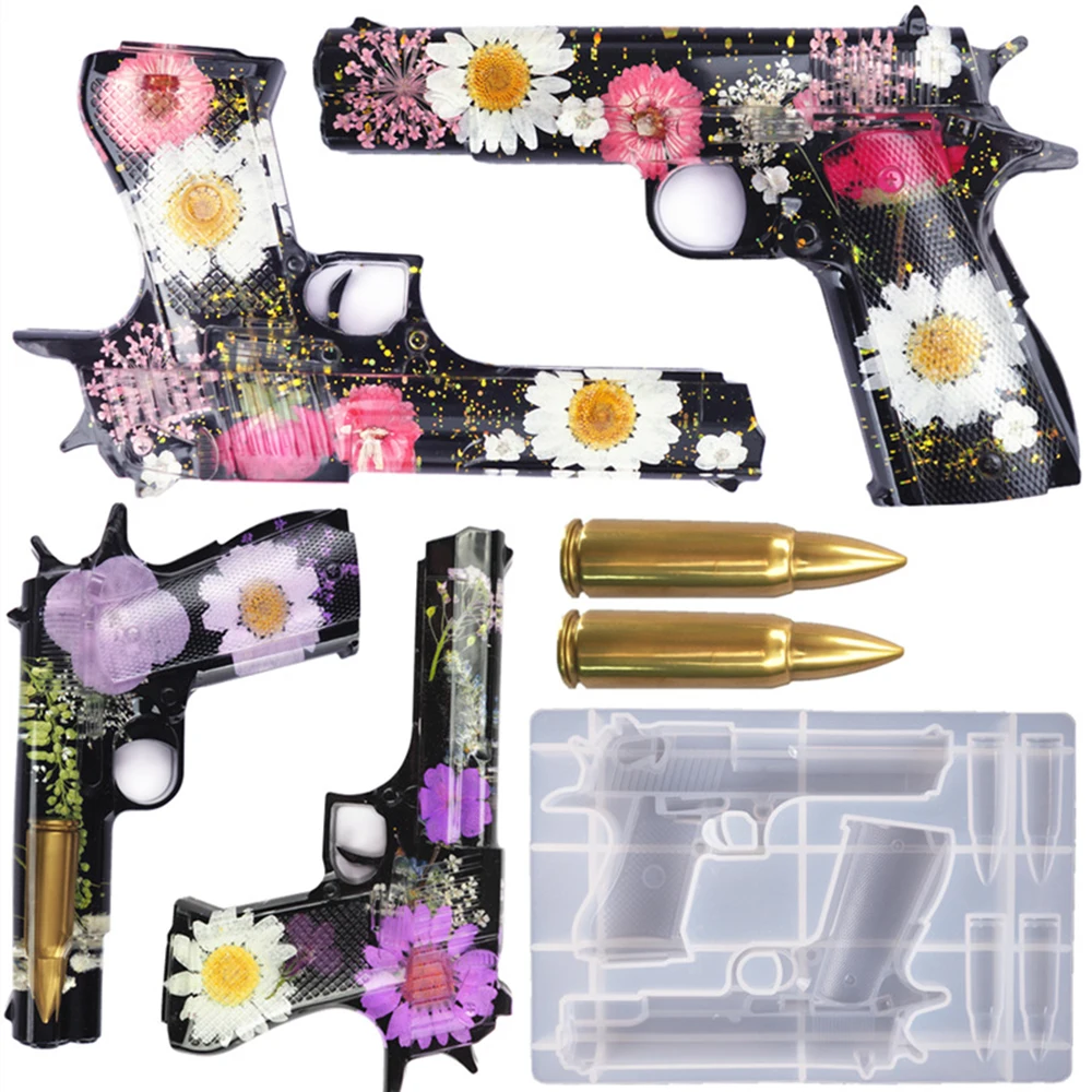 

1PC 3D Flower Pistol Shape Epoxy Resin Mold 3D Gun Toy Silicone Mirror Mould For Resin Crystal Epoxy Soap Candle Art DIY Tool