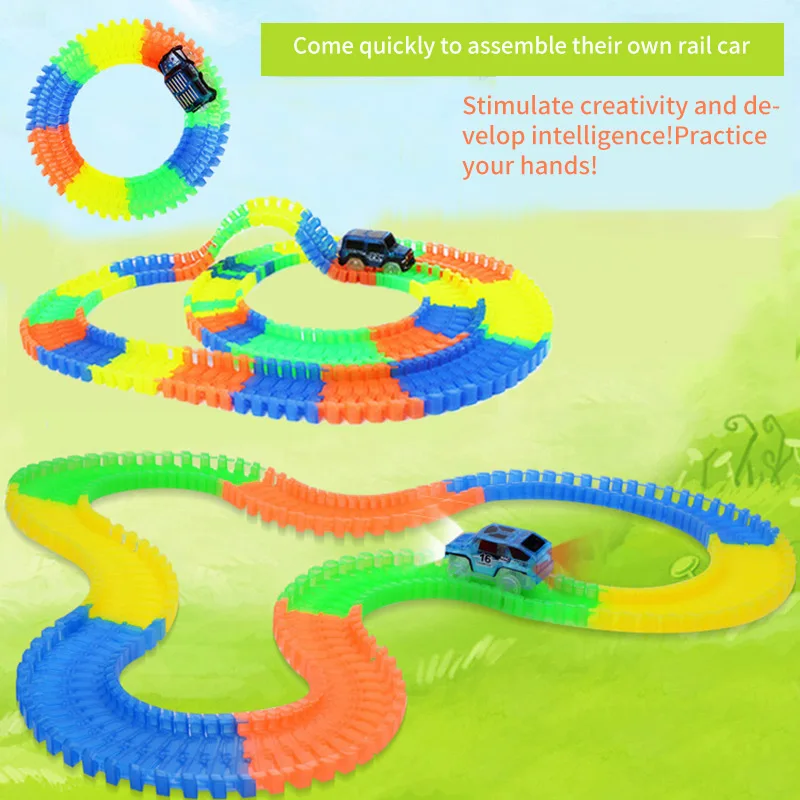 

Railway Magical Glowing Flexible Track Car Toys Race Track Bend Flex Colorful Assembly Racing Track Set DIY Toy Kids Gift