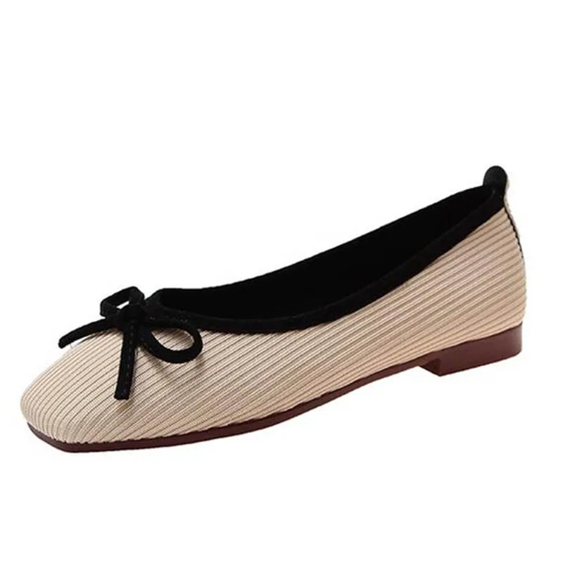 

Fairy Bow-knot Knitting Ballet Flats Women Cozy Stretch Fabric Ballerina Women Shoes Solid Square Toe Fly Weaving Moccasins 2020