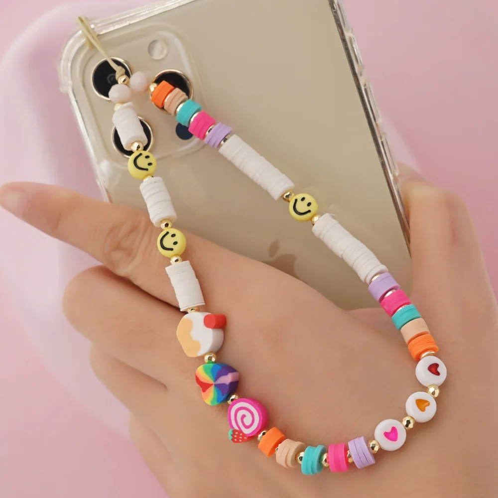 

2022 New Year Heart Acrylic Yellow Beaded Heart Chain Wrist Phone Strap