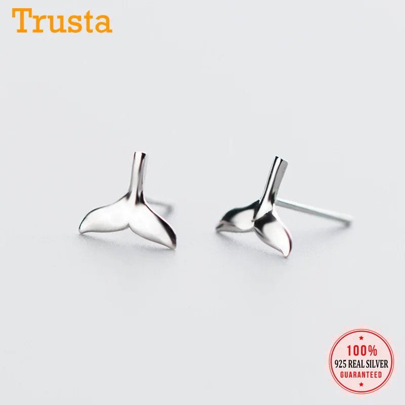 Trusta 100% Серебро 925 пробы модные милые миниатюрные серьги гвоздики с хвостом Кита 10