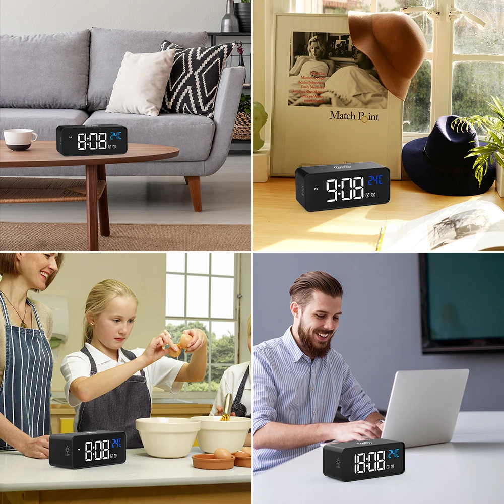 3 in 1 digital led desk alarm clock thermometer 15w wireless charger with qi wireless charging pad electric alarm clock free global shipping