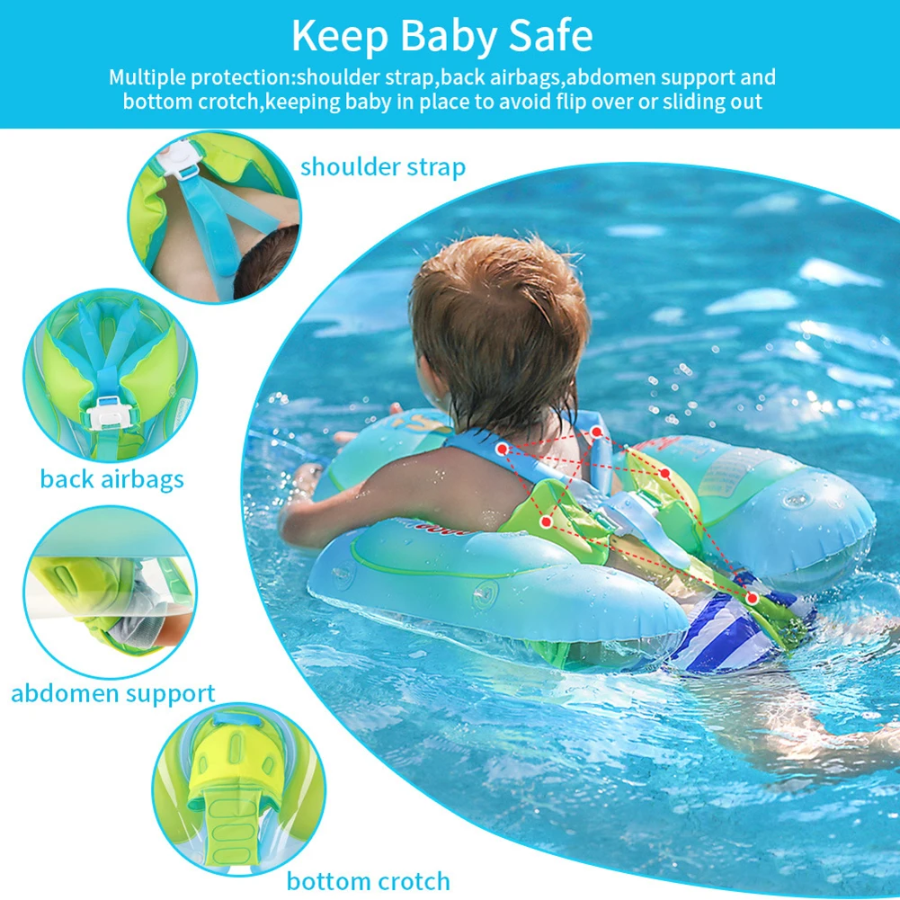

Swim Trainer Baby Safety Solid Float Sun Protection Canopy Non-Inflatable Swim Ring Lying Swimming Pool Bathtub Toys