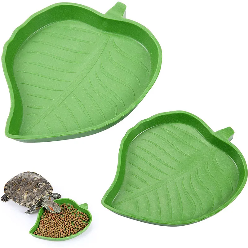 

2 Pieces Leaf Reptile Food Water Bowl Plate Dish for Tortoise Corn Snake Crawl Pet Drinking and Eating 2 Sizes