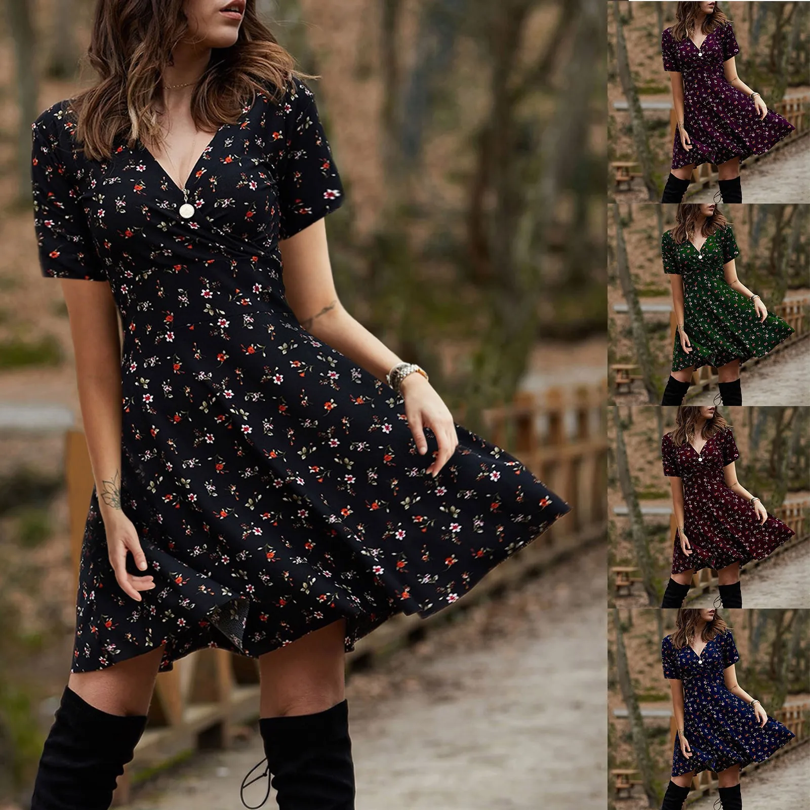 

Summer Dress 2021 Women's Casual Fashion Flowers Sleeveless V-neck All-match Dress Plus Size Women Clothing vintage strap dress