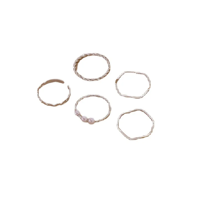 Кольцо женское на указательный палец с искусственным жемчугом набор из пяти