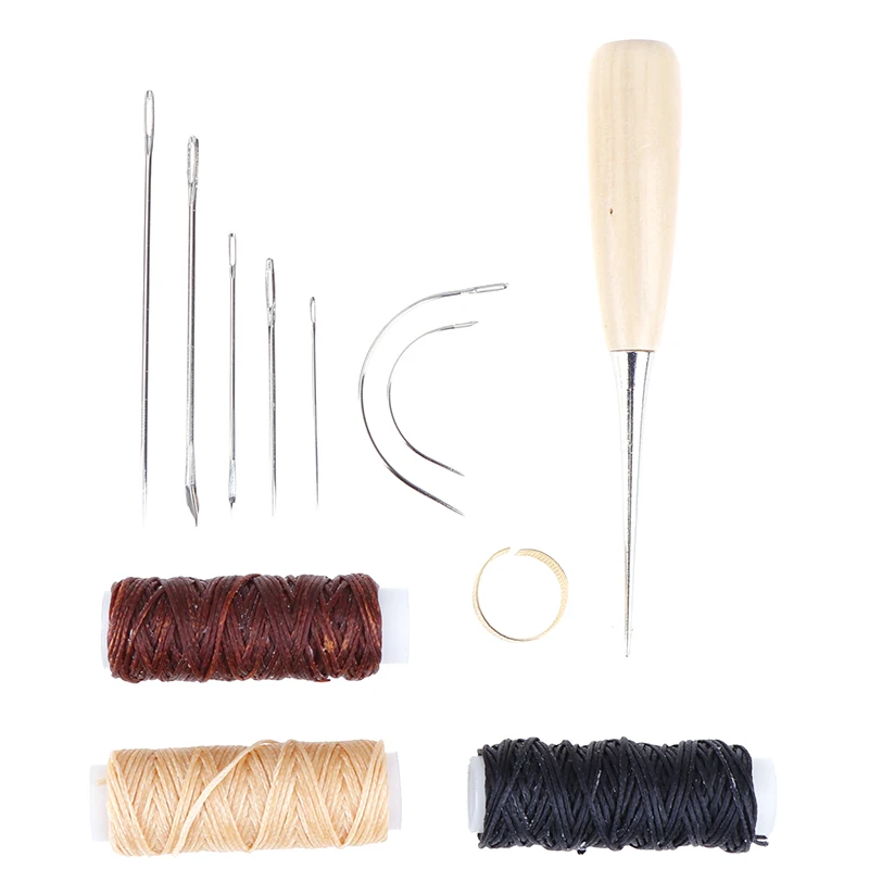 

12pcs/set Hand Sewing Needles Waxed Thread Awl Thimble DIY Leather Repair Tool Sewing Tools Leathercraft