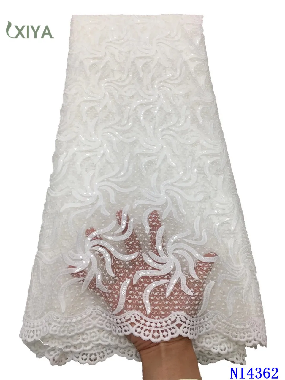

Pure White Milk Silk Lace African French Tulle Lace Fabric with Sequins High Quality Milk Fiber Lace for Wedding Dress NI4362