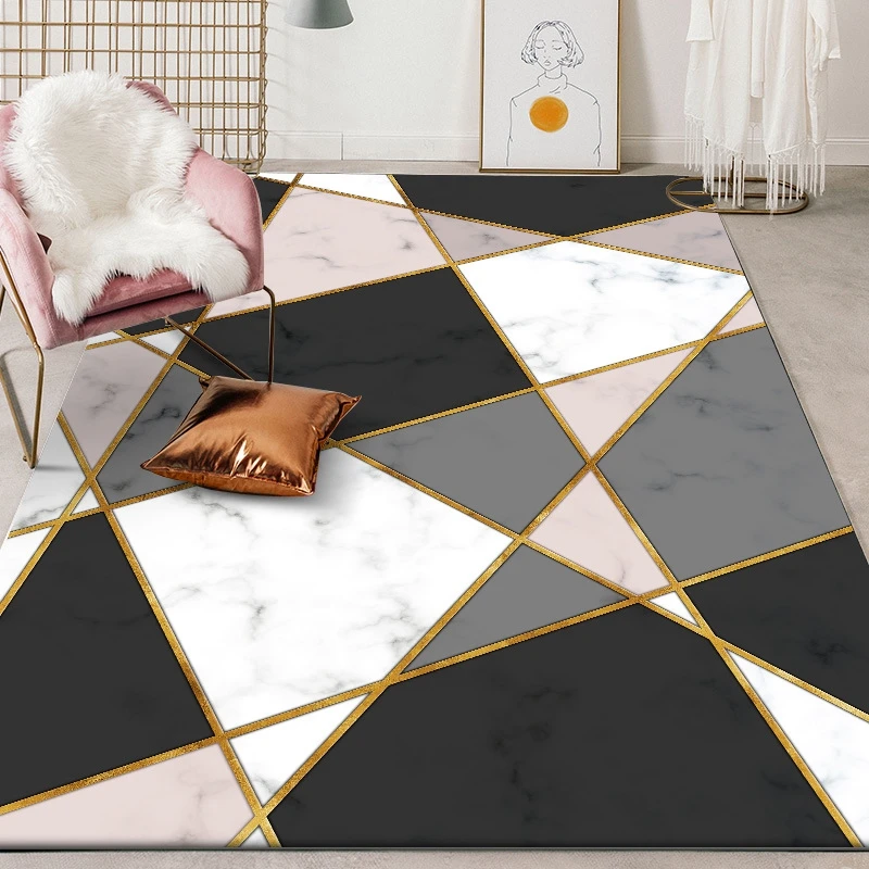 

Golden Striped Nordic Carpet and Rug Living Room Beautiful Geometric Decor Floor Mat Home Bedroom Kitchen Bath Non-Slip Tapete